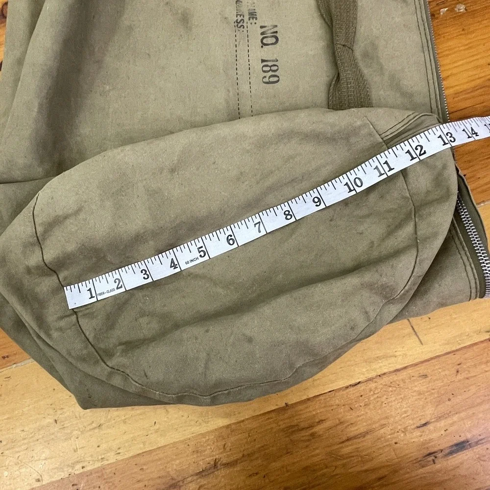 Vintage Canvas Duffel Bag Metal Zipper Side & End Handles No. 189 Stencil 37x11
